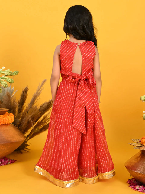 Saka Designs Girls Printed With Lace Work Lehenga Choli - Red