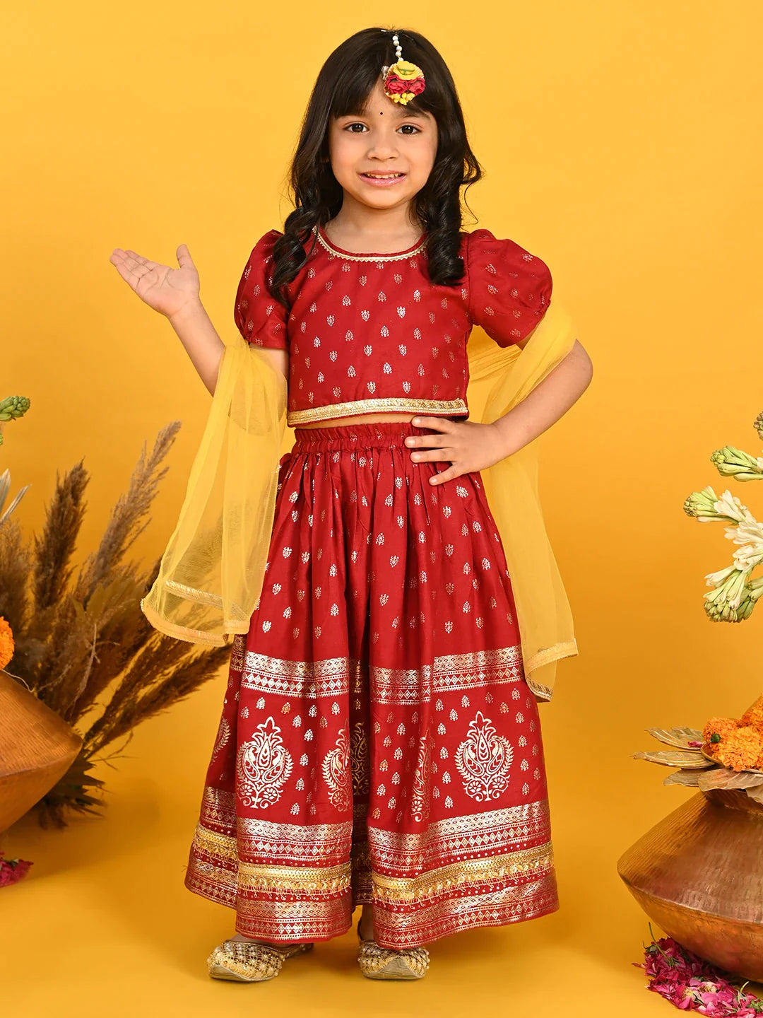 Buy Saka Designs Singlet Choli & Lehenga with Dupatta Zari Border Pink  Yellow for Girls (6-12Months) Online in India, Shop at FirstCry.com -  11556701