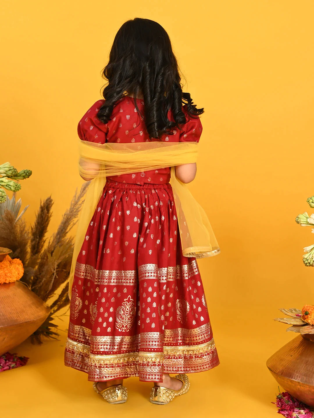 saka-designs-girls-gold-printed-lehenga-choli-with-dupatta-maroon