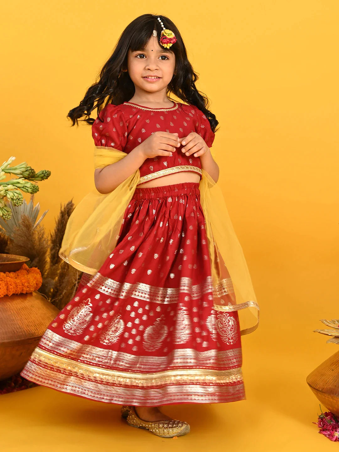 saka-designs-girls-gold-printed-lehenga-choli-with-dupatta-maroon