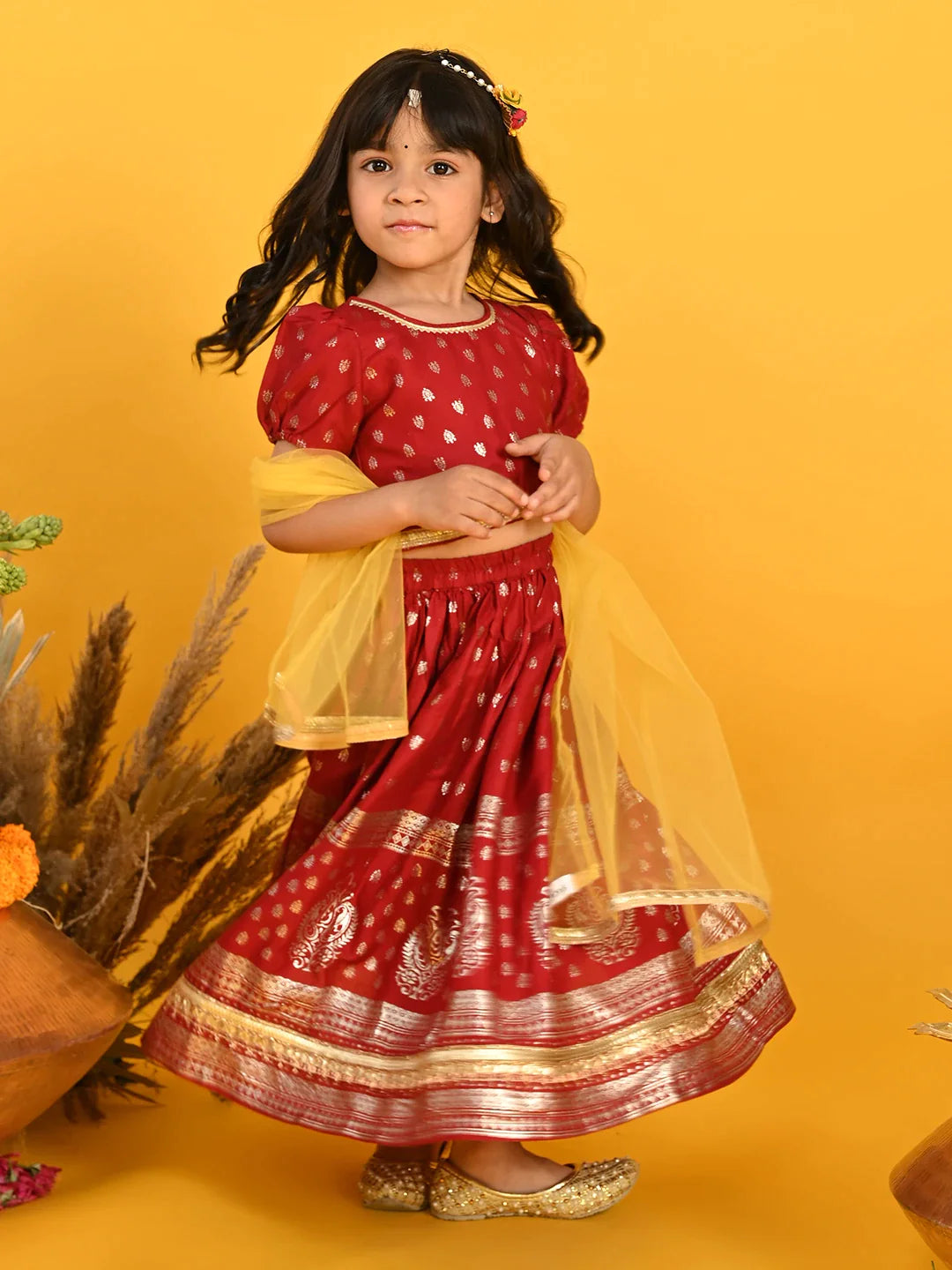 saka-designs-girls-gold-printed-lehenga-choli-with-dupatta-maroon