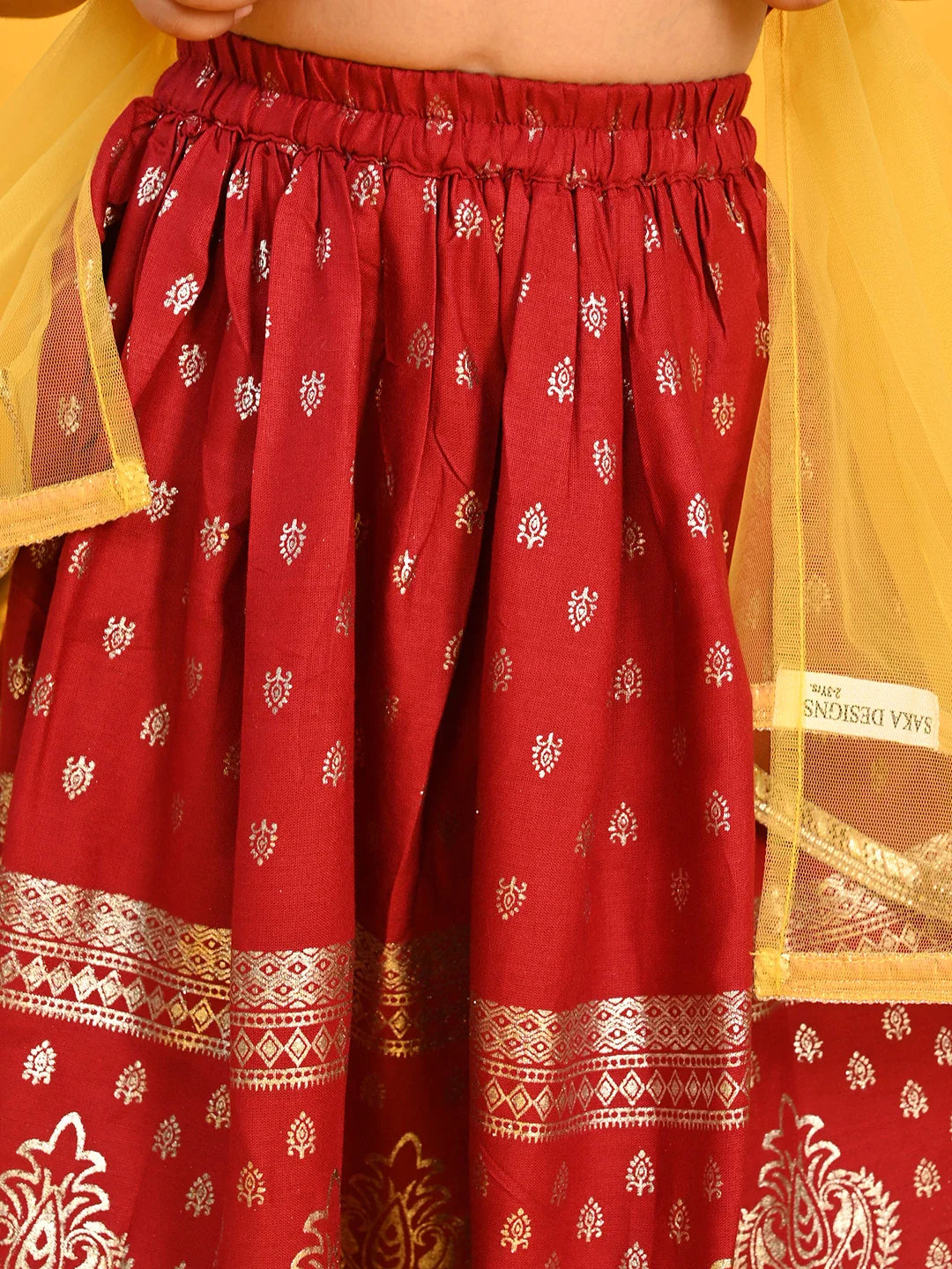 saka-designs-girls-gold-printed-lehenga-choli-with-dupatta-maroon