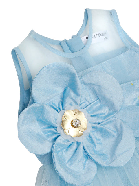 Saka Designs Pastel Blue Fit & Flare Party Frock With 3D Flower