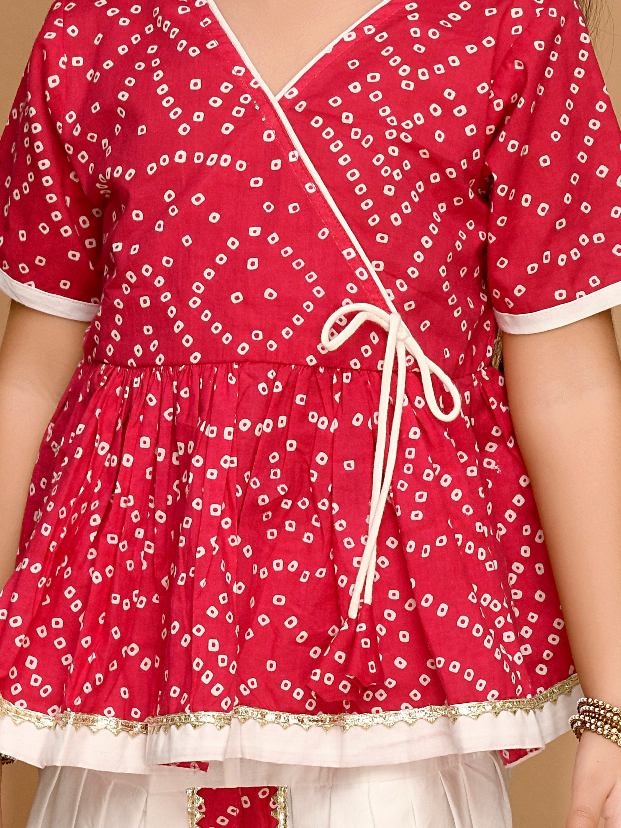 Saka Designs Bandhani Magenta & White Cotton Printed Dhoti Peplum For Girls