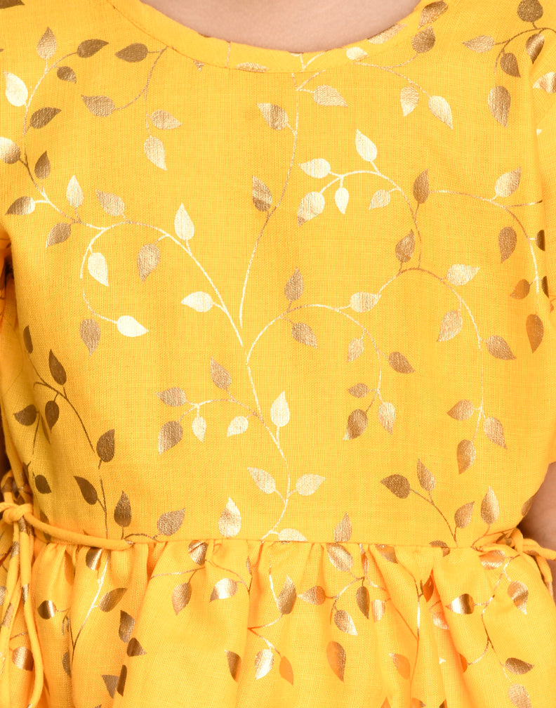 Saka Designs Yellow With Gold Print Dhoti & Jhabala