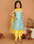 Saka Designs Sky Blue & Yellow Kurta Dhoti With Lace Work & Mesh Dupatta