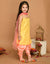 Saka Designs Yellow & Neon Pink Kurta Dhoti With Lace Work & Mesh Dupatta