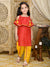 Saka Designs Red With All Over Gold Print Kurta & Yellow Dhoti Set