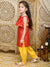 Saka Designs Red With All Over Gold Print Kurta & Yellow Dhoti Set