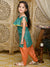 Saka Designs Teal Green Kurta With Orange Dhoti Having All Over Gold Print