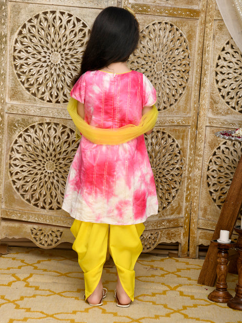 Saka Designs Magenta & Yellow Peplum Dhoti Set In Jaquard