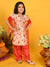 Saka Designs Girls Peach & Red Printed Kurta with Salwar & Dupatta