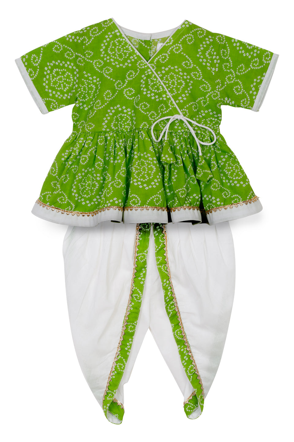 Saka Designs B&hani Green & White Cotton Printed Dhoti Peplum For Girls