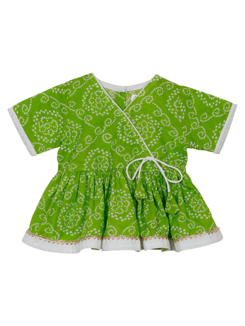 Saka Designs B&hani Green & White Cotton Printed Dhoti Peplum For Girls