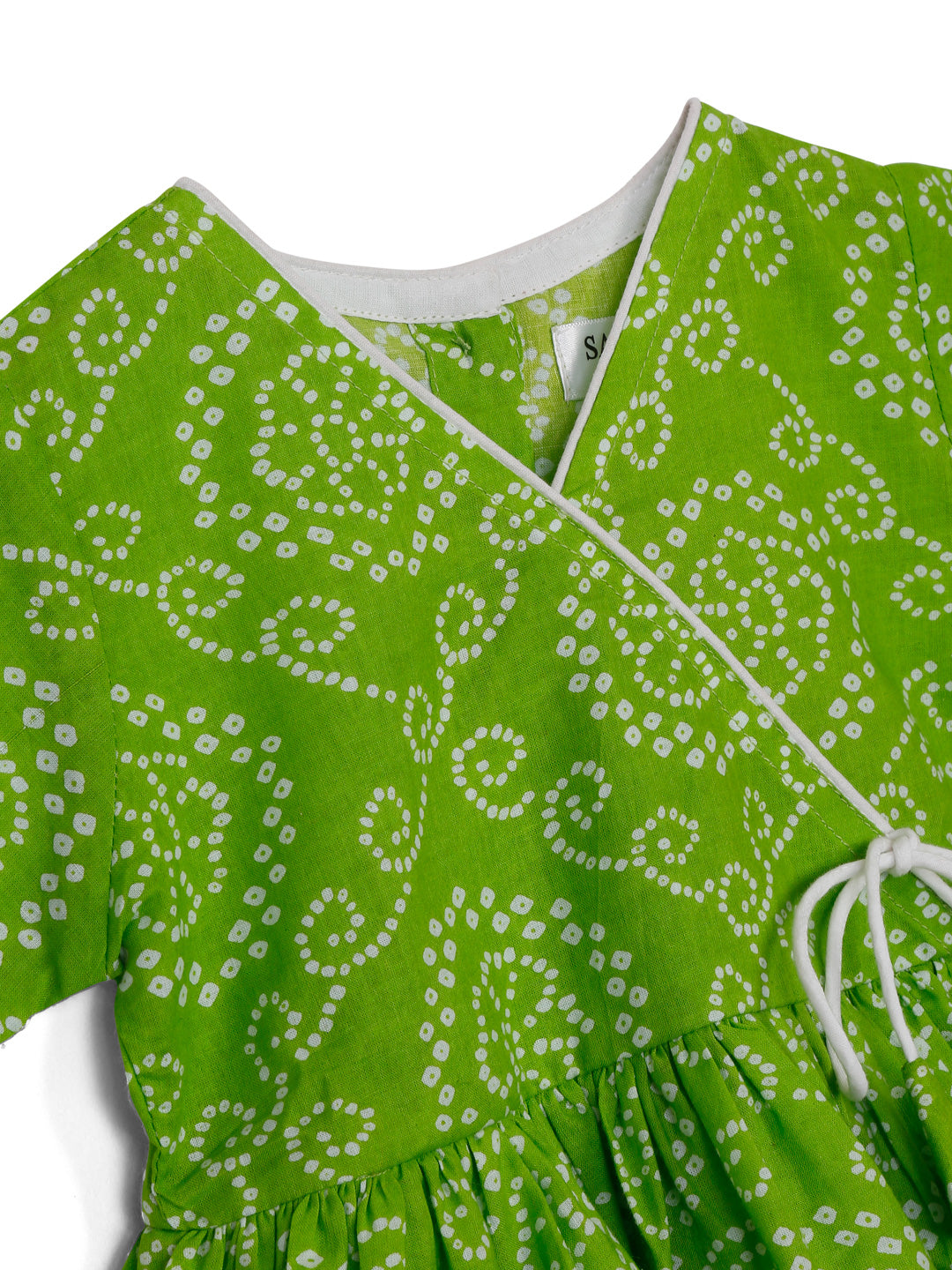 Saka Designs B&hani Green & White Cotton Printed Dhoti Peplum For Girls