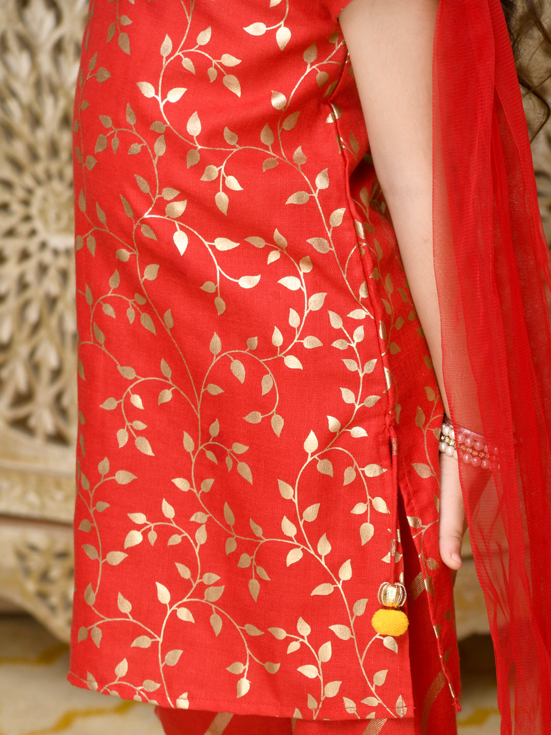 Saka Designs Red & Gold All Over Print Sharara & Kurta Set