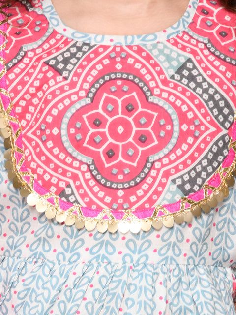Saka Designs Magenta & Blue Elegant Cotton Printed Sharara Peplum Top For Girls