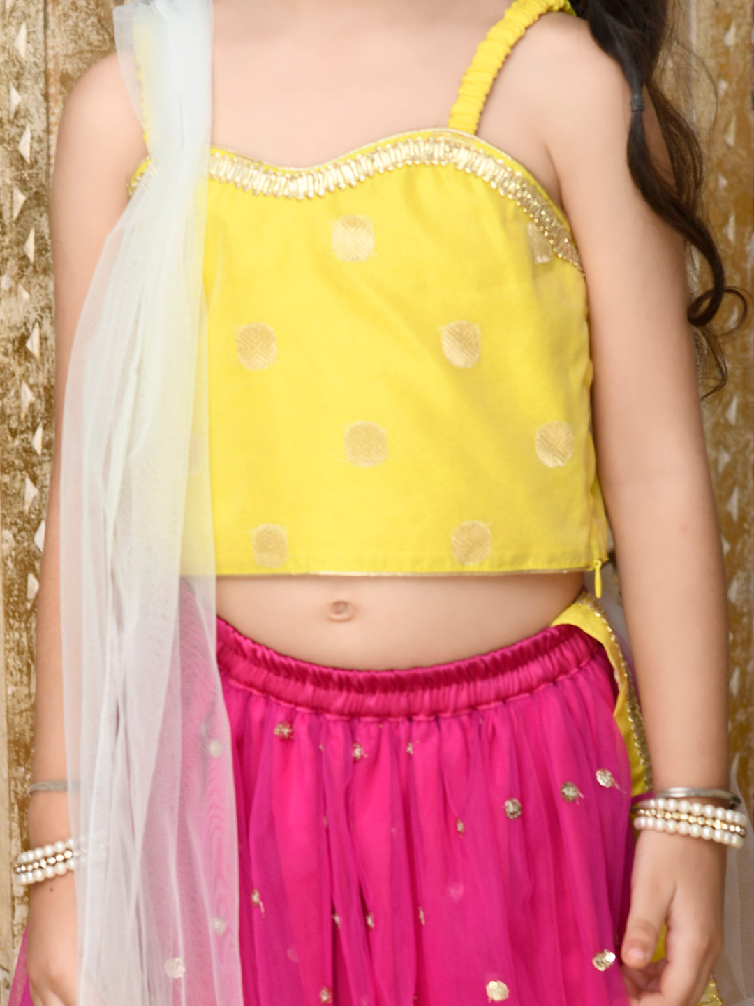 Lehenga With Choli & Dupatta - Yellow & Magenta