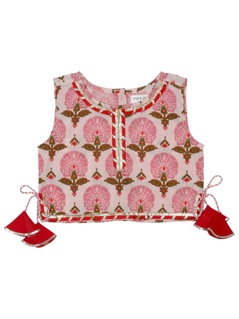 Saka Designs Girls Printed Cotton Lehenga Choli - Pink