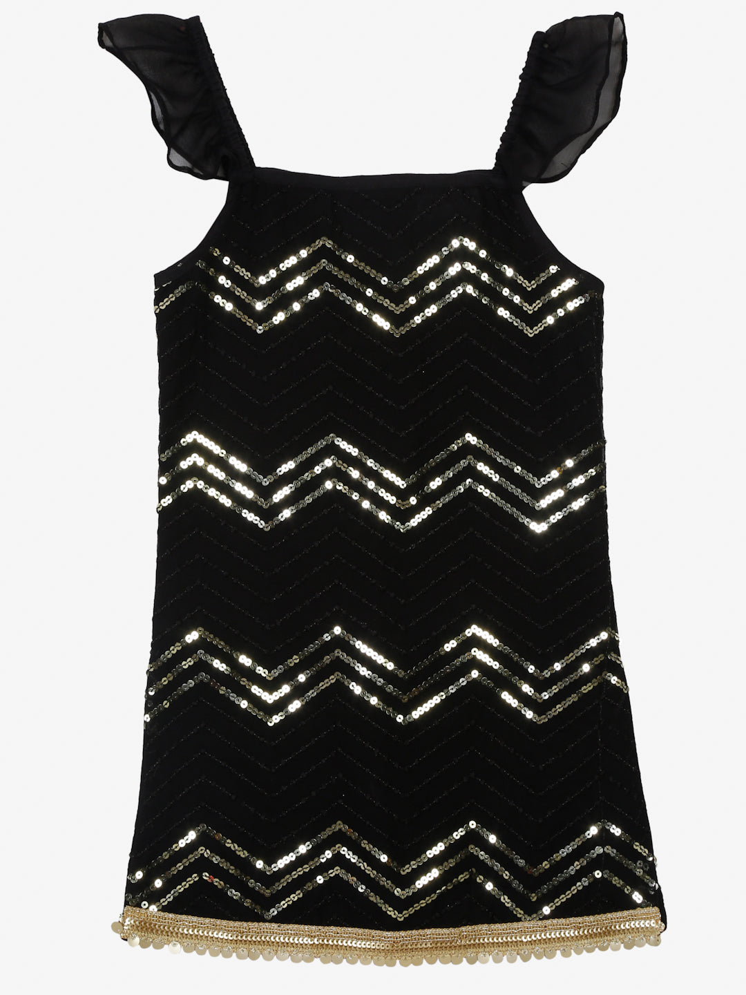 Saka Designs Black & Cream Sharara Kurta With All Over Eemberoidery & A Ruffled Dupatta