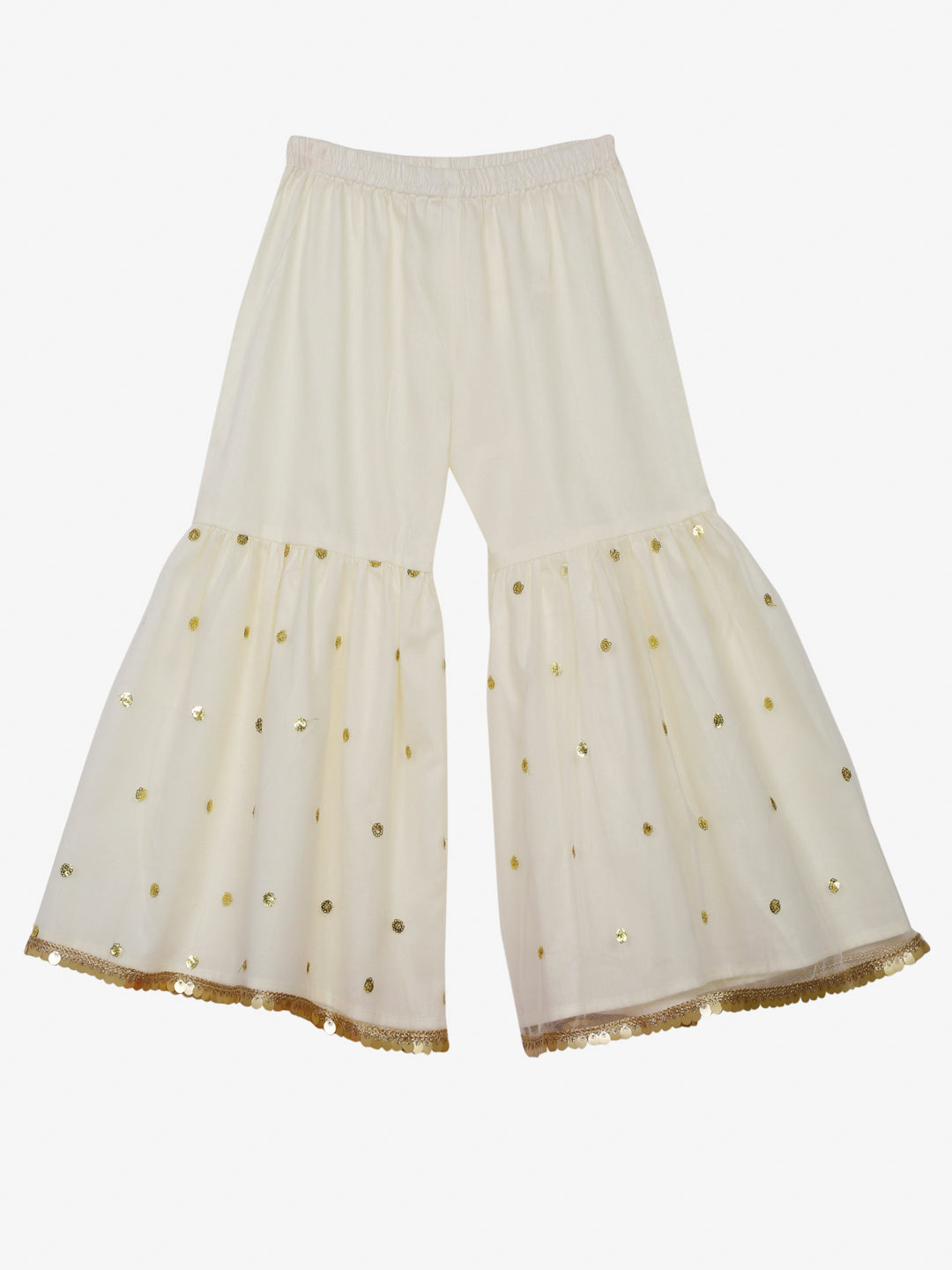 Saka Designs Black & Cream Sharara Kurta With All Over Eemberoidery & A Ruffled Dupatta