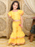 Saka Designs Yellow & Gold Sharara Top With Yellow Lace Detailing