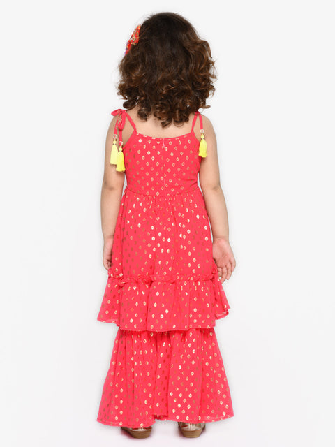Saka Designs Magenta Foil Printed Sharara Kurta Set With Tassels