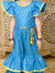 Saka Designs Blue & Gold Sharara Top With Yellow Lace Detailing