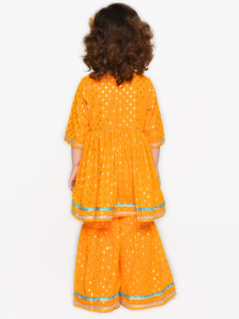 Saka Designs Orange Sharara Kurta With Foil Printed Set