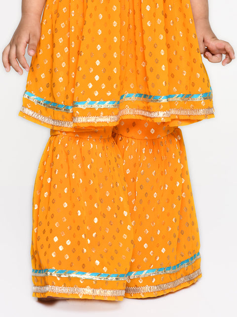 Saka Designs Orange Sharara Kurta With Foil Printed Set