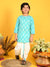 Saka Designs Boys Blue Leaf Printed Cotton Kurta with off-white Dhoti