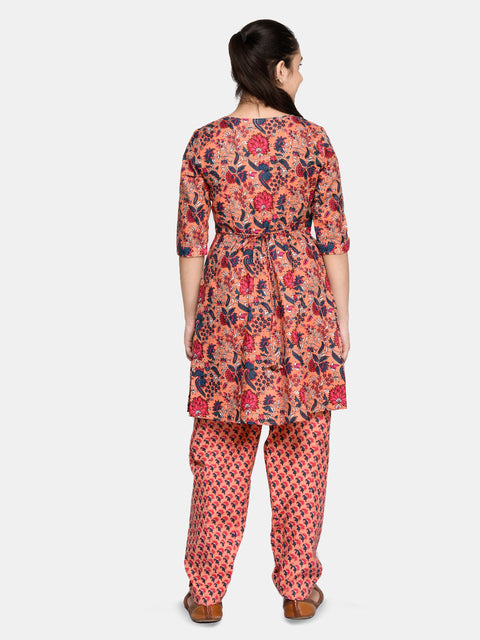 Saka Designs Peach Floral Printed Pure Cotton Salwar Suit For Teens