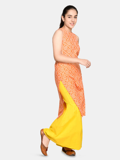 Saka Designs Yellow And Saffron Sharara Kurta In Pure Cotton For Teens