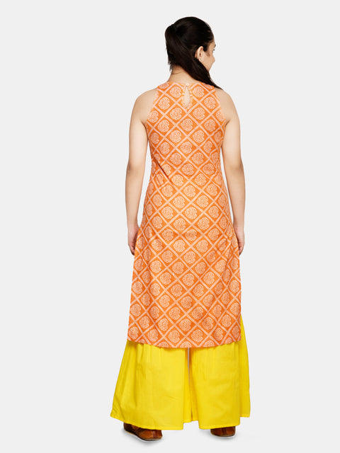 Saka Designs Yellow And Saffron Sharara Kurta In Pure Cotton For Teens