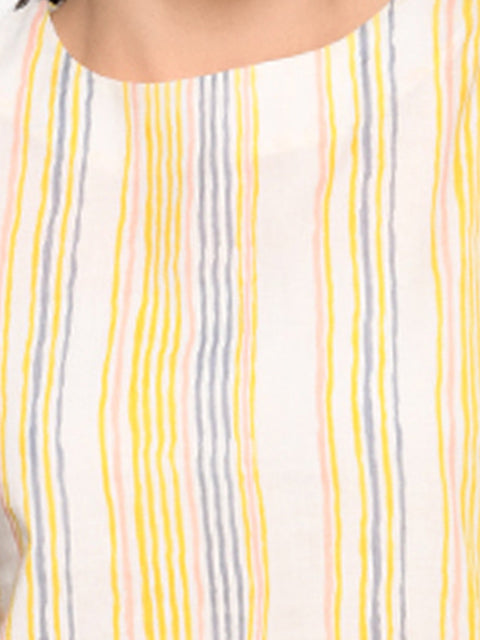 Saka Designs Pastel Stripes And Yellow Salwar Set In Pure Cotton  For Teens