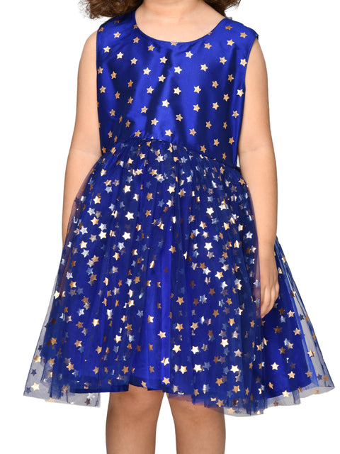 Blue above-knee dress for girls by Saka Designs, featuring a stylish and comfortable fit, perfect for casual and party wear.