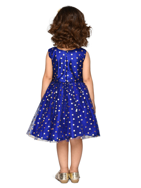 Blue above-knee dress for girls by Saka Designs, featuring a stylish and comfortable fit, perfect for casual and party wear.