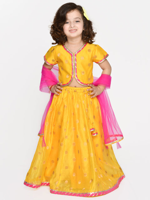 Saka Designs Girls Lime Yellow Poly Chanderi Ready To Wear Lehenga Choli With Dupatta